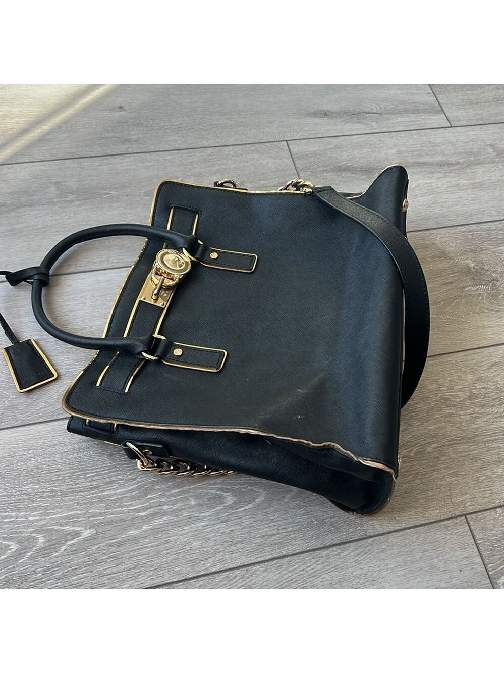 Michael Kors Black Leather Hamilton satchel Handbag with chain strap - Picture 12 of 12